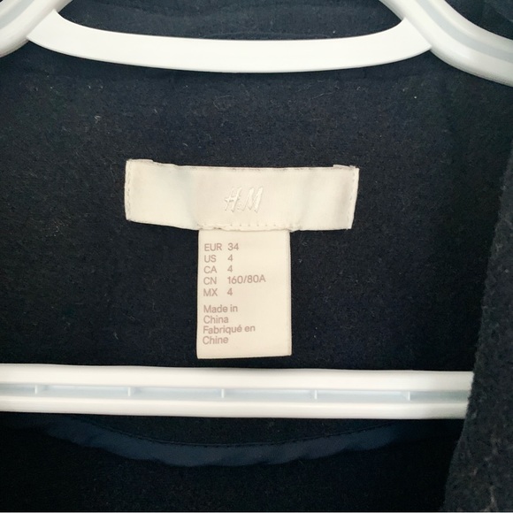 H&M Navy Blue One Button Closure Midi Length Coat Women’s Size 4 - Picture 3 of 7